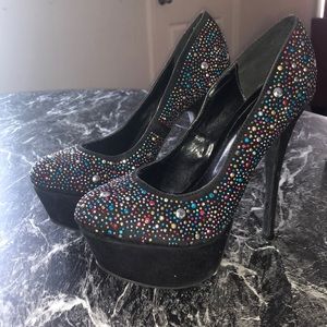Liliana Black multi color rhinestone platform heels